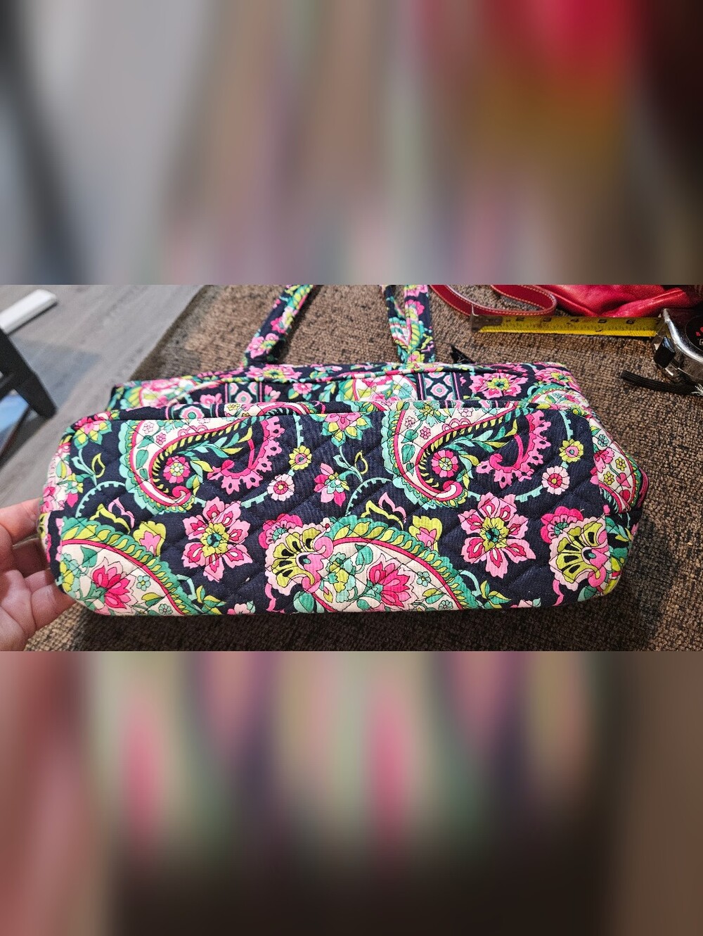 Vera Bradley Quilted Floral Paisley Tote Bag in Black and Pink - Picture 3 of 5